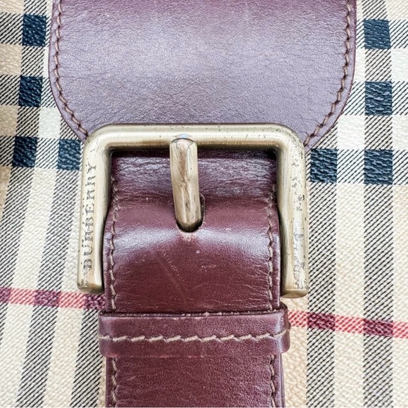 Burberry Bag Haymarket Nova Check Buckle Satchel Brown Leather Plaid - Picture 4 of 14